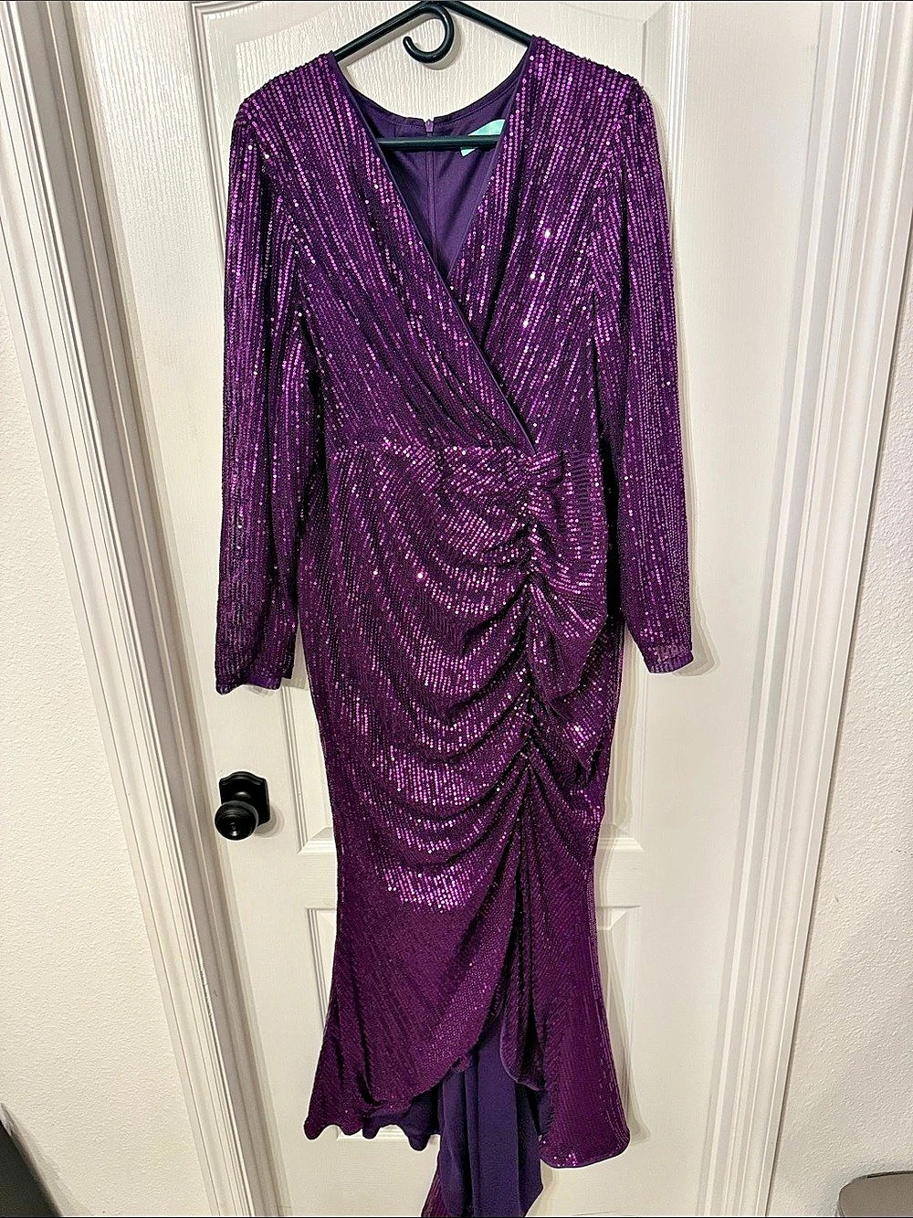 J Kara Purple Sequin Maxi Dress Size XL Like New